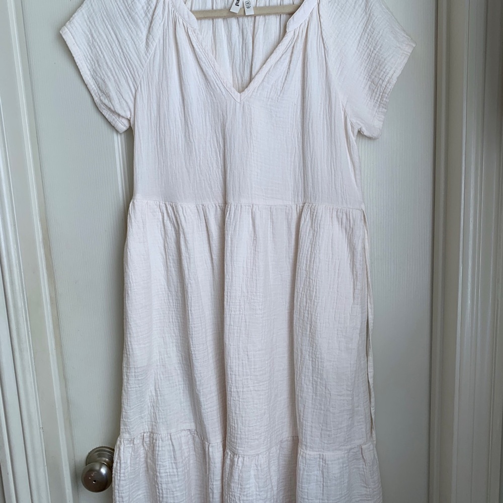 Pact Organic White V-Neck Midi Dress